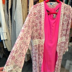 Boho kimono, pink print, size large
